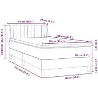vidaXL Sommier à lattes de lit et matelas gris clair 90x220 cm velours