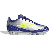 Adidas Pack de Crampons de Football Junior F50 Club Messi La Vida Rapida FG/MG Terrain Sec/Synthétique Silver Metallic/Solar Yellow/Lucid Blue