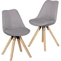FineBuy Chaises de salle à manger, lot de 2, gris Chaises scandinaves avec pieds en bois Lot de chaises rétro Chaises de cuisine colorées avec dossier en tissu Chaise de cuisine moderne