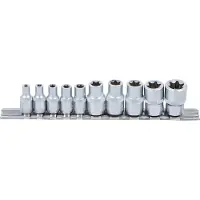 BGS-technic Jeu de douilles profil E | Entraînement carré intérieur 6,3 mm (1/4") / 10 mm (3/8") | SW E4 - E16 | 10 pcs.