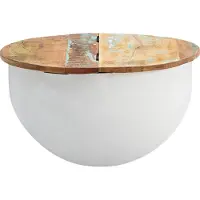 FineBuy Table basse en manguier blanc 60 x 34 x 60 cm, bois massif et métal, style industriel, design rond, table de salon avec rangement, table de salon moderne