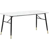 FineBuy Table de salle à manger blanche 160 cm Table de salle à manger aspect marbre Table de cuisine moderne avec pieds en métal Table de salle à manger rectangulaire Table de salle à manger
