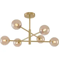 QAZQA Plafonnier moderne en laiton avec verre ambré 6 lumières - Ryan