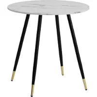 Wohnling Table de salle à manger 75x75x76 cm aspect marbre blanc Table de salle à manger moderne Table de cuisine avec pieds métalliques Petite table de salle à manger ronde