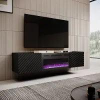 Cama Meuble TV avec cheminée électrique ONDA 180x40x39-58 noir (mural ou sur pied)