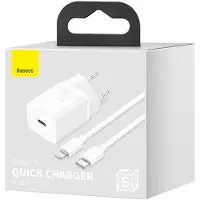 Baseus Super Si Quick Charger 1C 20W avec câble Usb-C vers Lightning 1M (Blanc)