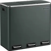 Songmics Triple Poubelle De Cuisine 3 X 18 L, Poubelle À Pédale À 3 Compartiments Avec Couvercles Soft-Close, Seaux En Plastique