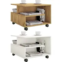 VCM Table basse en bois | Canapé avec rouleaux | Table de salon roulable | Dimensions H. 40 x W. 50 x D. 50 cm| Table basse Stango S
