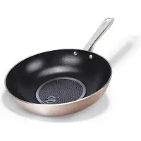 Moneta Poêle wok en or rose et diamant, diamètre max. 28 cm, en aluminium, compatible avec les plaques à induction, revêtement antiadhésif