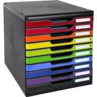Exacompta MODULO A4 boîte à tiroirs arc-en-ciel, 10 tiroirs fermés A4/A4+, silencieux, arrêt de sécurité, empilable
