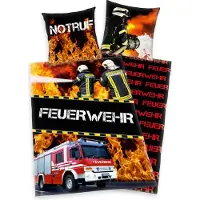 Herding Literie réversible "Feuerwehr" (pompier) (200 x 135 cm, 80 x 80 cm)