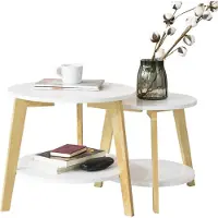 SoBuy Ensemble de 2 tables basses - Tables d'appoint rondes à faible encombrement, table de salon petite & grande, blanc, FBT75-W