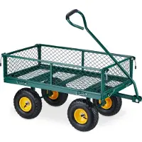 Relaxdays Chariot à main , chariot pratique pour le jardin, pneus gonflables, parois latérales rabattables, charge maximale de 200 kg, vert et jaune