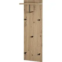 Haku Portemanteau mural - 5 crochets d'une capacité de charge de 3 kg chacun - tringle à vêtements - tablette pour chapeaux - L 300 x P 200 x H 1000 mm - bois/métal - décor chêne clair/noir
