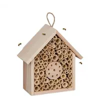 Relaxdays Hôtel à abeilles , en bois, pour abeilles sauvages, jardin, balcon, à suspendre, H x l x P : 20,5 x 19,5 x 8,5 cm, couleur naturelle