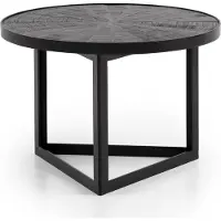 FineBuy Table basse 58x58x40 cm Mango bois massif / métal noir Table basse ronde Table de salon industrielle Table basse de salon massive avec
