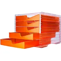 Styro Bac à tiroirs styroswing NEONline, 5 tiroirs, blocage de l'ouverture &amp; poignée encastrée, empilable, L 270 x P 340 x H 255 mm, polystyrène, transparent-néonorange