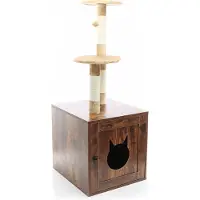 Fudajo Arbre à chat design en bois avec Boîte brun vintage Meuble de grattage polyvalent et Litière