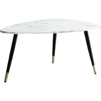 Wohnling Table basse 90x60x41 cm avec aspect marbre blanc Table de salon tripode avec piétement métallique Table de salon triangulaire Table d'appoint