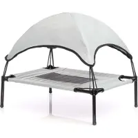 Wiltec Transat pour chiens et chats avec Toit – couleur Grise – XL / 122 x 91 x 95 cm – 50 kg max – en tissu Oxford – Lit de camp relaxant surélevé pour Animal domestique avec protection soleil