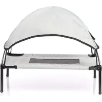 Wiltec Transat pour chiens et chats avec Toit – couleur Grise – L / 91 x 76 x 80 cm – 35 kg max – en tissu Oxford – Lit de camp relaxant surélevé pour Animal domestique avec protection soleil