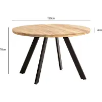 FineBuy Table à manger ronde 120cm Mango Massif - Table de salle à manger massive Pieds noirs - Table en bois véritable pour la salle à manger - Table en bois au design industriel