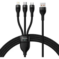 Baseus 3W1 Flash Ii Usb Cable, Usb-C + Micro Usb + Lightning, 66W, 1.2M (Noir)