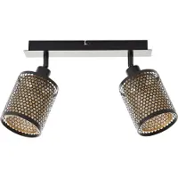 Brilliant : Barre lumineuse noire pour chevaux | Plafonnier à 2 lumières avec détails dorés | 2 douilles E14, max. 28W | Métal