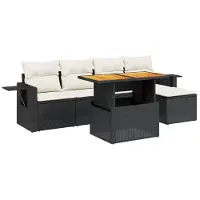 vidaXL Ensemble de salon de jardin 6 pièces avec coussins noir poly rotin