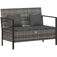 The Living Store Banc de jardin 2 places avec coussins Gris Poly Rattan
