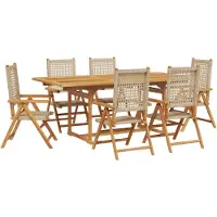 The Living Store Ensemble de jardin 7 pièces Poly rotin et bois massif Beige