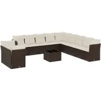 vidaXL Ensemble de salon de jardin 12 pièces avec coussins Marron Poly rotin