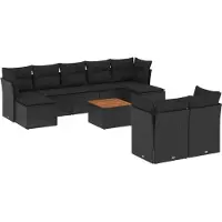vidaXL Ensemble de 10 canapés de jardin avec coussins noir poly rotin