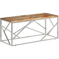 The Living Store Table basse argentée Acier inoxydable et vieux bois massif