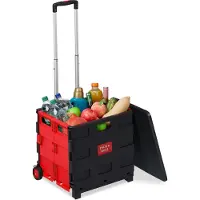 Relaxdays Chariot de courses pliable Poussette de marché avec roulettes et couvercle