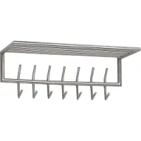 Wohnling Portemanteau mural métal argenté 74,5x29x30 cm Portemanteau d'entrée avec étagère Barre à crochets Panneau mural acier Portemanteau mural avec porte-chapeaux Barre de penderie