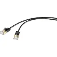 Renkforce RF-4538184 Câble réseau RJ45, câble patch CAT 8.1 F/FTP 25.00 cm noir extrêmement fin, contacts plaqués or 1 pc