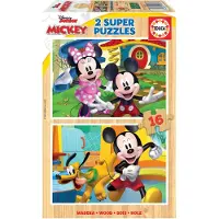 Educa Puzzle en bois MICKEY & MINNIE - 2x16 pièces - Dessins animés et BD - Jaune - dès 3 ans