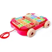 Hape Drag Cart With Stackable Blocks Rouge Enfants