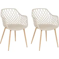 Beliani Lot de 2 chaises de salle à manger, assise synthétique beige, bois clair, pieds en métal, dossier tressé, salon moderne, style scandinave