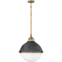 HINKLEY Lustre Fletcher en zinc vieilli, 3 x E27 x 60 W, verre, dimensions : 139,6 x 45,7 x 45,7 cm, IP20, Quintiesse