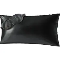 Ailoria BEAUTY SLEEP SET Oreiller à fermeture éclair en soie (40x80) (noir) avec masque pour les yeux (Parure de lit, 80 x 40 cm)