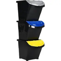 vidaXL Poubelle avec couvercles 3 pcs Empilable noir PP 78 L