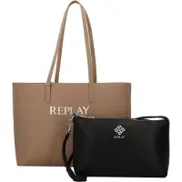 Replay sac à épaule sac shopper Shopper Dirty Pale Beige + Black marron clair