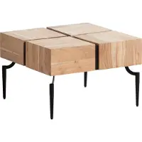 FineBuy Table basse en bois massif d'acacia naturel carrée 60x60 cm · table de salon moderne 4 blocs · table design avec pieds métalliques de style industriel