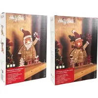Mojawo Calendrier de décoration de Noël du Père Noël en bois LED