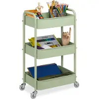 Relaxdays Chariot , 3 étages, chariot de service, chariot de cuisine, de salle de bain et de bureau, étagère à roulettes, 71,5 x 43,5 x 29,5 cm, chariot de bricolage, vert
