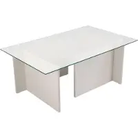 Skye Decor , Vetrino - Wooden White, table basse, 100 % verre trempé, bois blanc, 105 x 65 x 40 cm