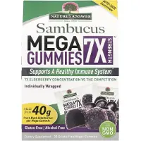Natures Answer , Sambucus Méga Gommes 7X Force, Sureau Noir, 30 Gommes sans Gélatine/Végétaliennes