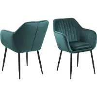 Actona OXM Chaise de salle à manger rembourrée confortable Vitoria VIC Tissu Bottle Green 63 / métal noir mat laqué époxy 57 x 83 x 61 cm